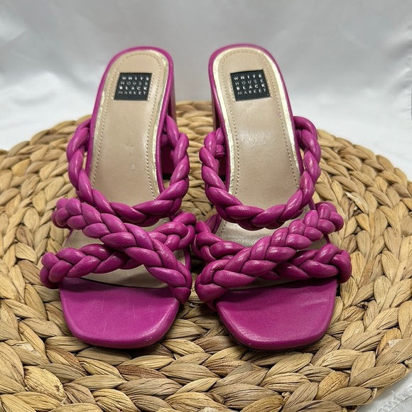 White House Black Market Magenta Braided Comfortable Block Heels - Picture 3 of 9